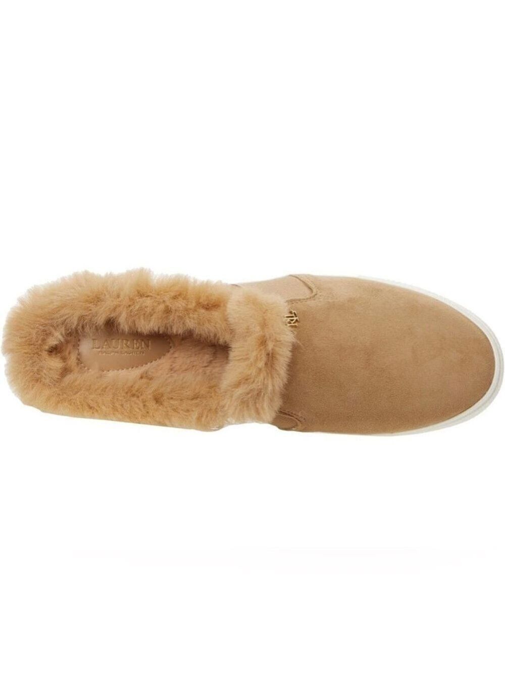 Nib Ralph Lauren Jinny Faux Fur Trim Suede Mule Slippers - Picture 4 of 11